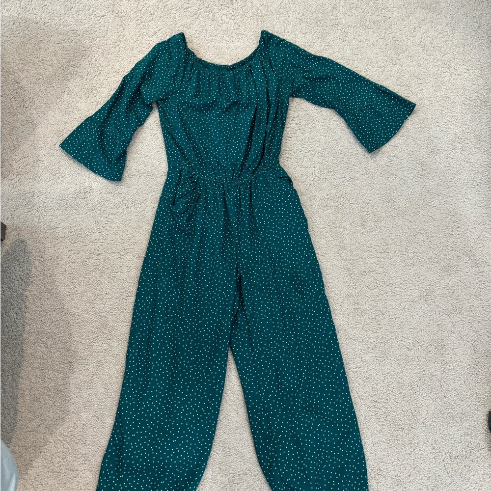 Abercrombie Kids Green and White Jumpsuit with Flared Sleeves